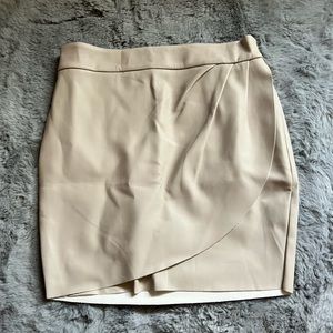 Express Cream Faux Leather Wrap Front Mini Skirt